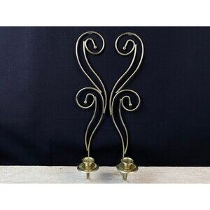 Vintage Gold Tone Scroll Candle Sconce Metal Candle Holder Taper Candle 16.5”